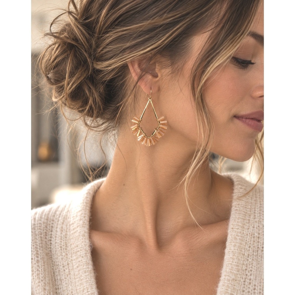 Anthropologie chandelier toffee baguette goldtone earring romantic chic feminine